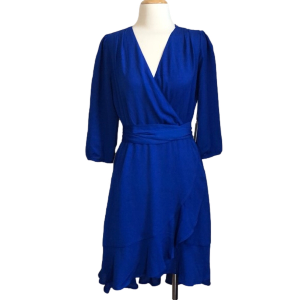 CHELSEA 28 Royal‎ Blue Half Sleeve Faux Wrap Dress Size Medium Office